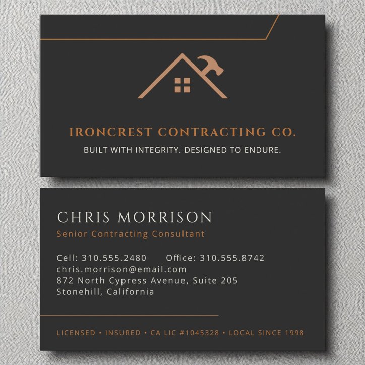 General Contractor Construction Black Copper Business Card