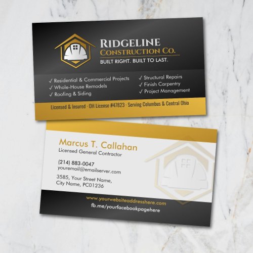 General Contractor Construction services Business Card