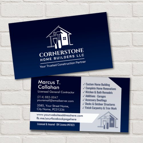 General Contractor Construction services Business Card