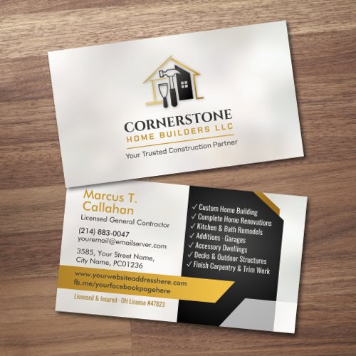 General Contractor Construction services Business Card