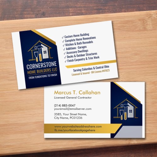 General Contractor Construction services Business Card