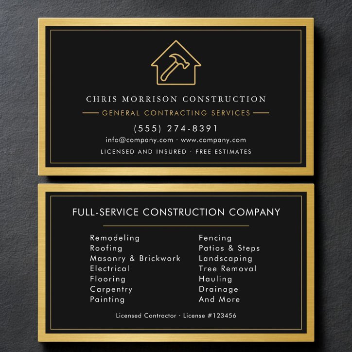 General Contractor Gold Industrial Metallic Business Card