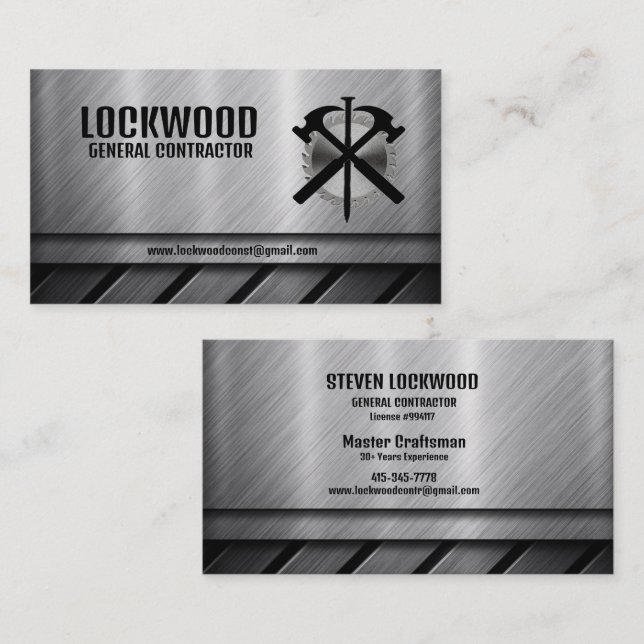 General Contractor Hammer Saw Blade Nail Silver Business Card (Front/Back)