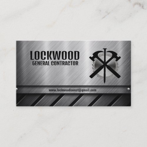 General Contractor Hammer Saw Blade Nail Silver Business Card
