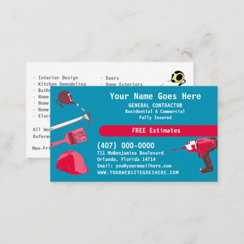 General Contractor HandyMan Do It All Template Bus Business Card