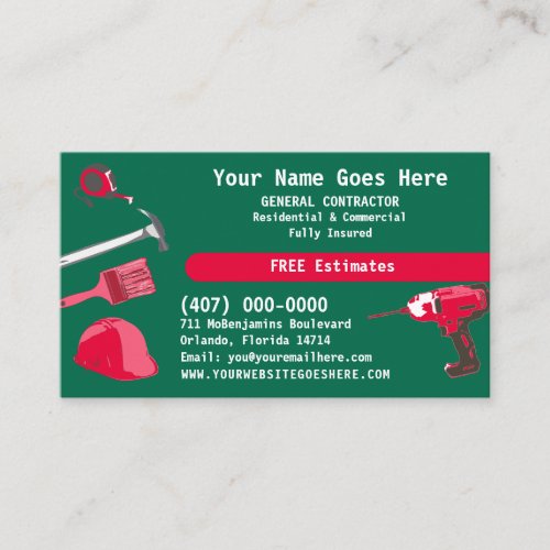 General Contractor HandyMan Do It All Template Bus Business Card