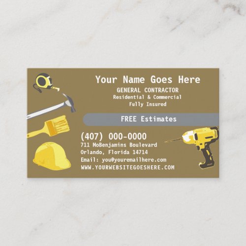 General Contractor HandyMan Do It All Template Bus Business Card