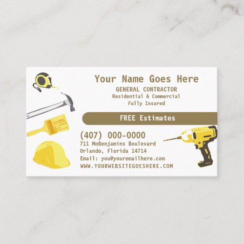 General Contractor HandyMan Do It All Template Bus Business Card