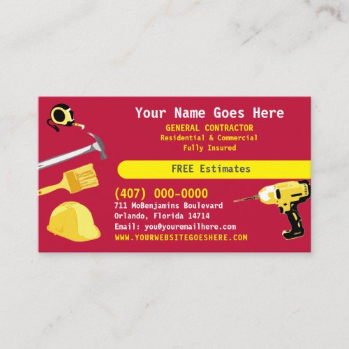 General Contractor HandyMan Do It All Template Bus Business Card