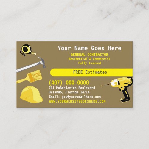 General Contractor HandyMan Do It All Template Bus Business Card