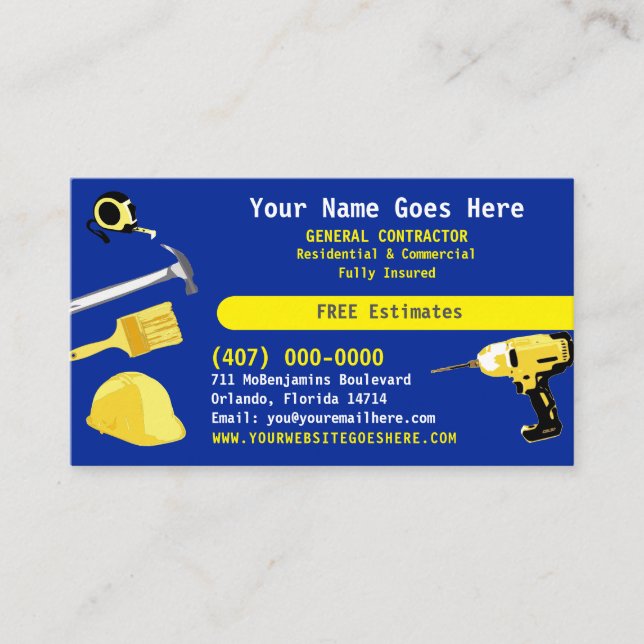 General Contractor HandyMan Do It All Template Bus Business Card (Front)