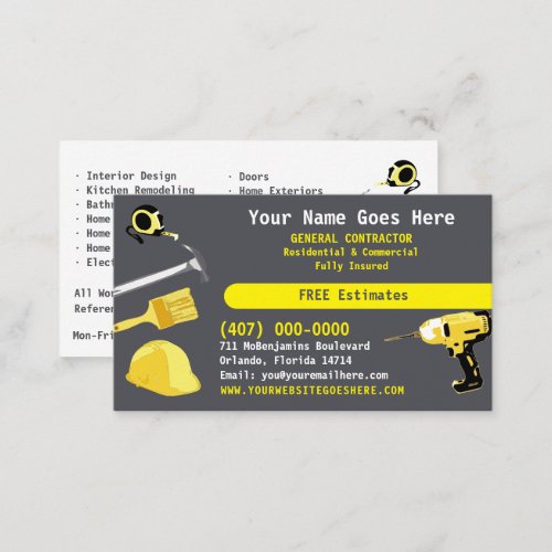 General Contractor HandyMan Do It All Template Business Card