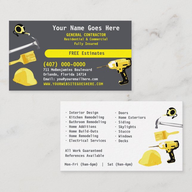 General Contractor HandyMan Do It All Template Business Card (Front/Back)