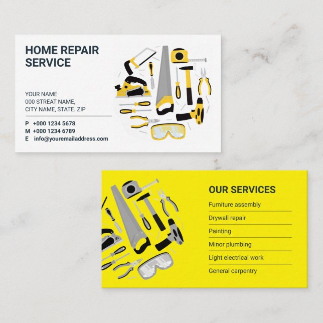 General Contractor, Handyman service, Construction Business Card (Front/Back)
