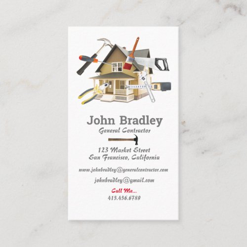 General Contractor _ House with Tools on it Busine Business Card