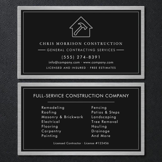 General Contractor Industrial Brushed Steel Business Card (Creator Uploaded)