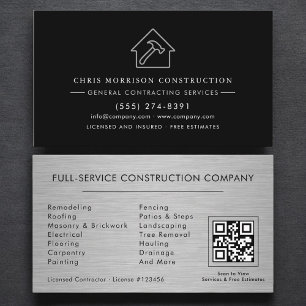 General Contractor Metallic Industrial QR Code Business Card