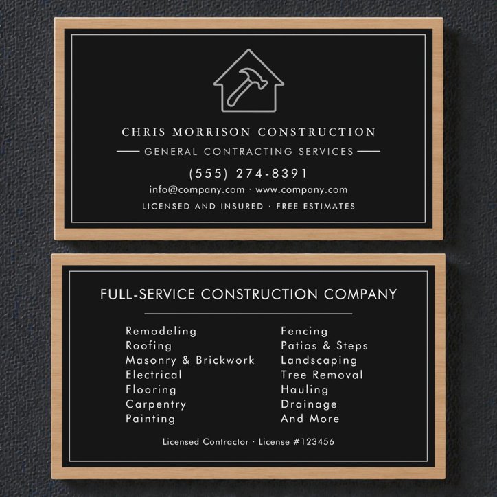 General Contractor Modern Silver Black Wood Business Card