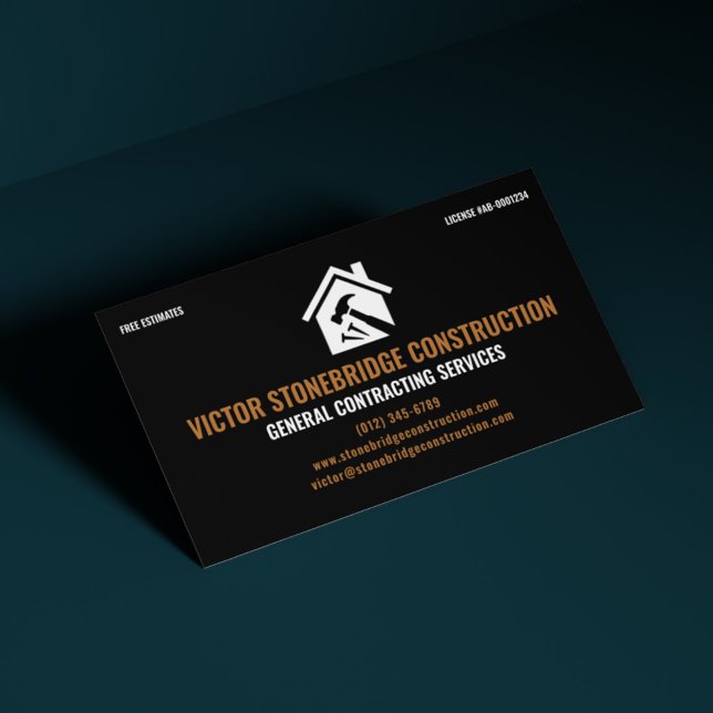 General Contractor Professional Black & Copper Business Card (Creator Uploaded)