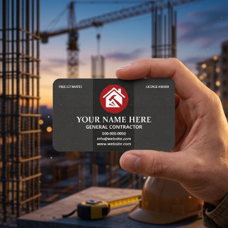 General Contractor Professional Charcoal & Red  Business Card