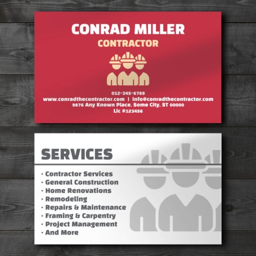 General Contractor Professional Red Business Card