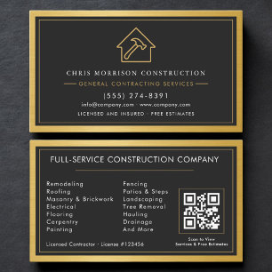 General Contractor QR Code Gold Industrial Business Card