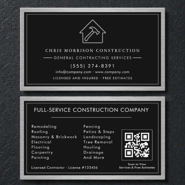 General Contractor QR Code Industrial Metal Business Card (Creator Uploaded)