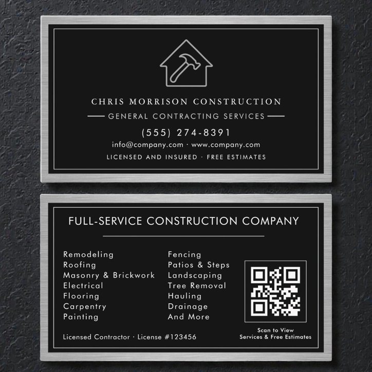 General Contractor QR Code Industrial Metal Business Card