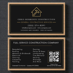 General Contractor QR Code Wood Business Card