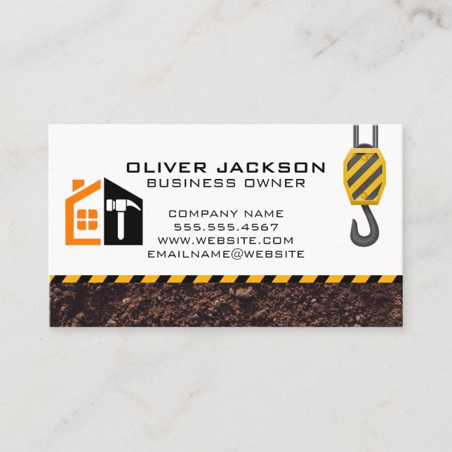 General Contractor Repair | Construction Crane Business Card (Front)