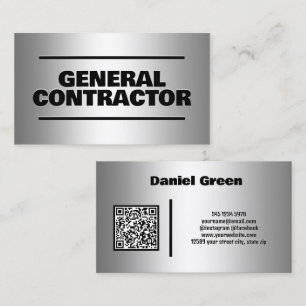 General Contractor Silver QR Business Card