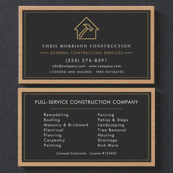 General Contractor Wood Black Gold Business Card