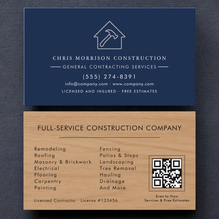 General Contractor Wood Texture QR Code Business Card