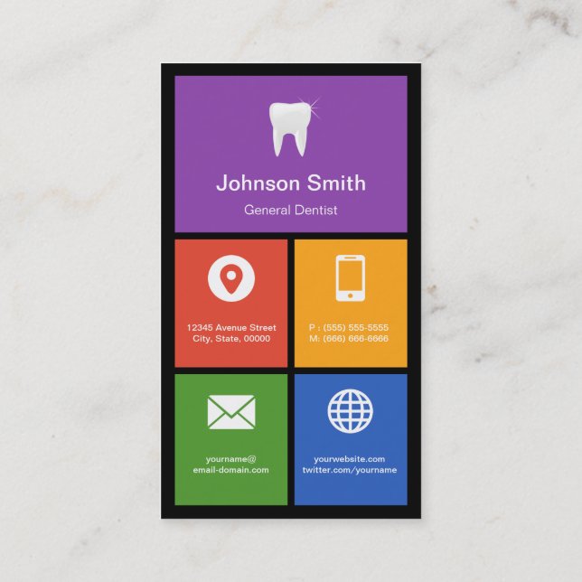 General Dentist - Colorful Tiles Creative Business Card (Back)