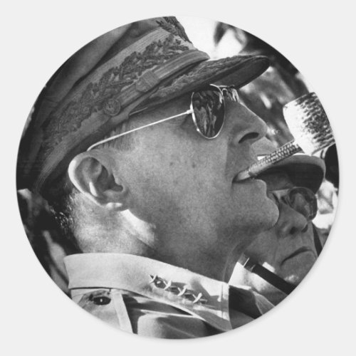 General Douglas MacArthur with Corncob Pipe Classic Round Sticker