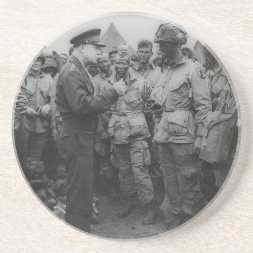 General Dwight D Eisenhower with Paratroopers Drink Coaster