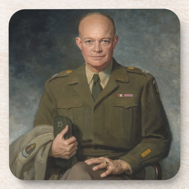 General Dwight Eisenhower 5 Star Painted Portrait Beverage Coaster (Front)