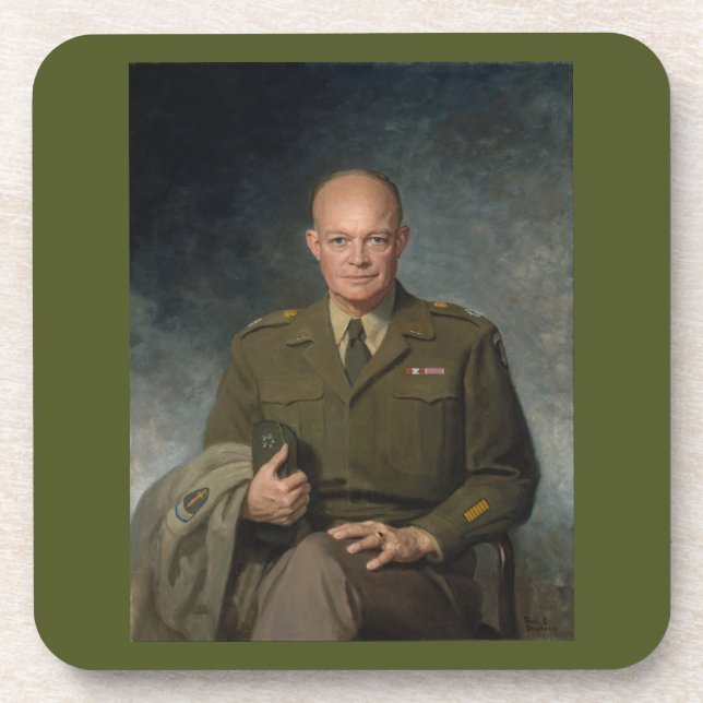 General Dwight Eisenhower 5 Star Painted Portrait Beverage Coaster (Front)