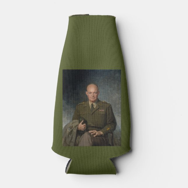 General Dwight Eisenhower 5 Star Painted Portrait Bottle Cooler (Front)