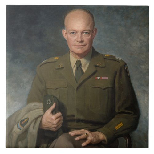 General Dwight Eisenhower 5 Star Painted Portrait Ceramic Tile