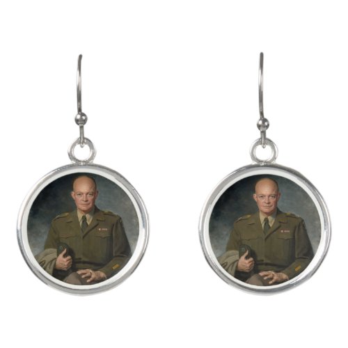 General Dwight Eisenhower 5 Star Painted Portrait Earrings