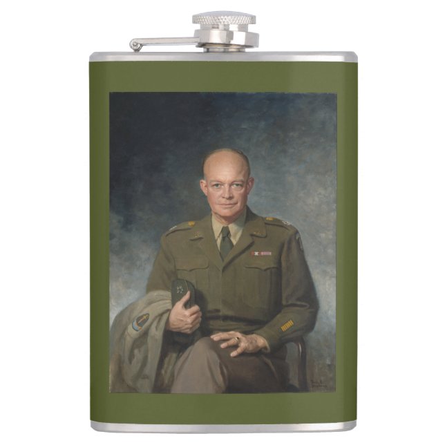 General Dwight Eisenhower 5 Star Painted Portrait Flask (Front)