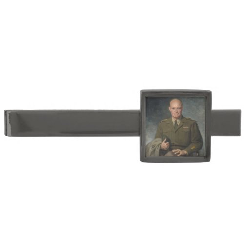 General Dwight Eisenhower 5 Star Painted Portrait Gunmetal Finish Tie Bar