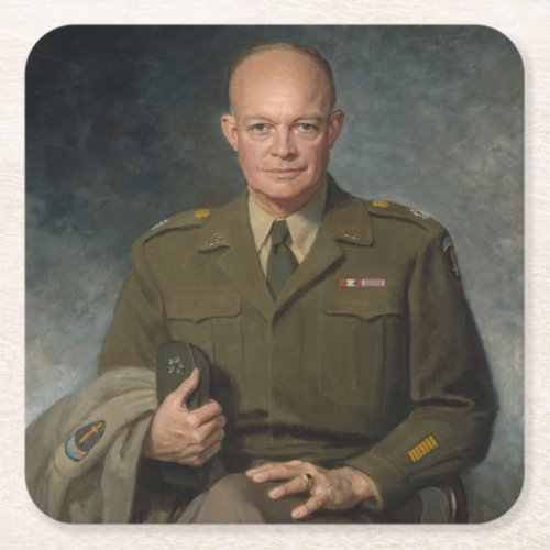 General Dwight Eisenhower 5 Star Painted Portrait Square Paper Coaster