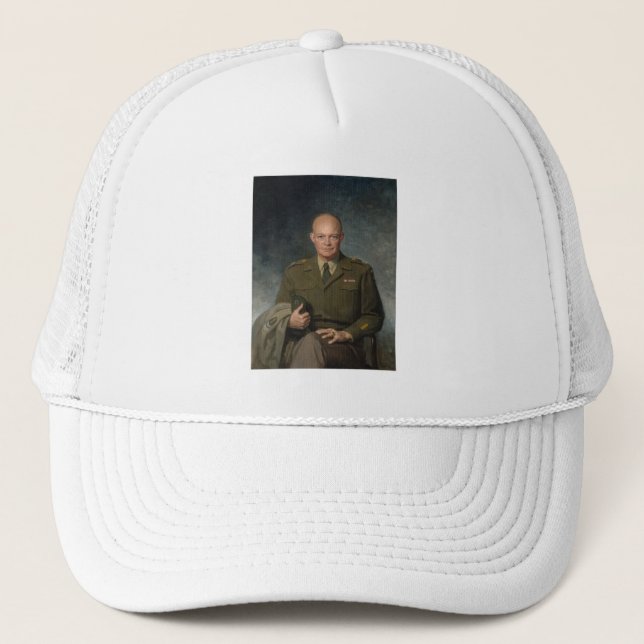 General Dwight Eisenhower 5 Star Painted Portrait Trucker Hat (Front)