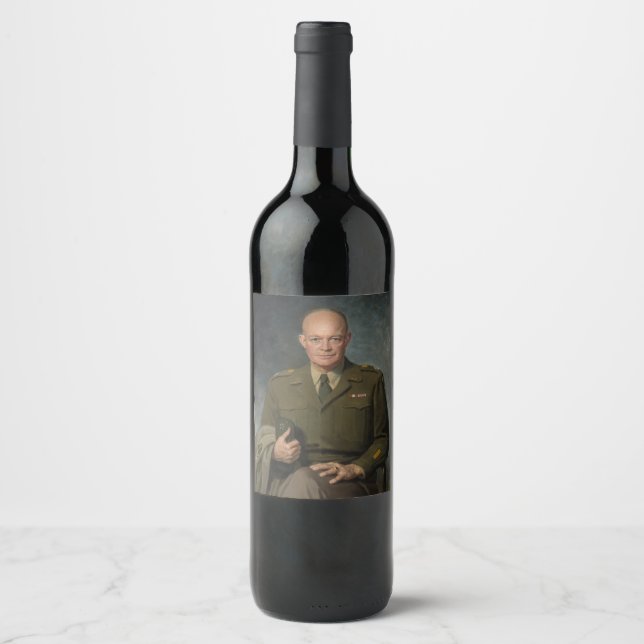 General Dwight Eisenhower 5 Star Painted Portrait Wine Label (Front)