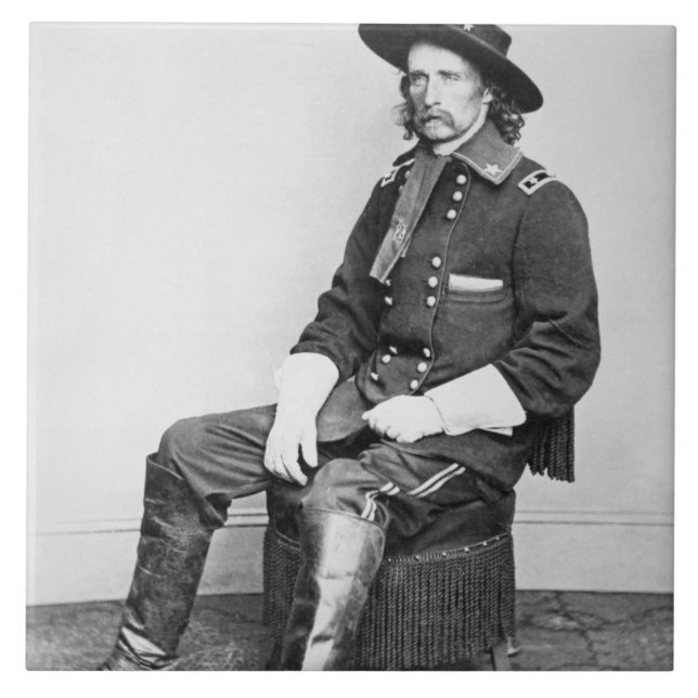 General George A. Custer (b/w photo) Ceramic Tile (Front)