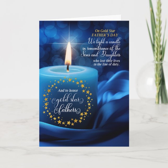 General Gold Star Father's Day Blue Candle Holiday Card (Front)