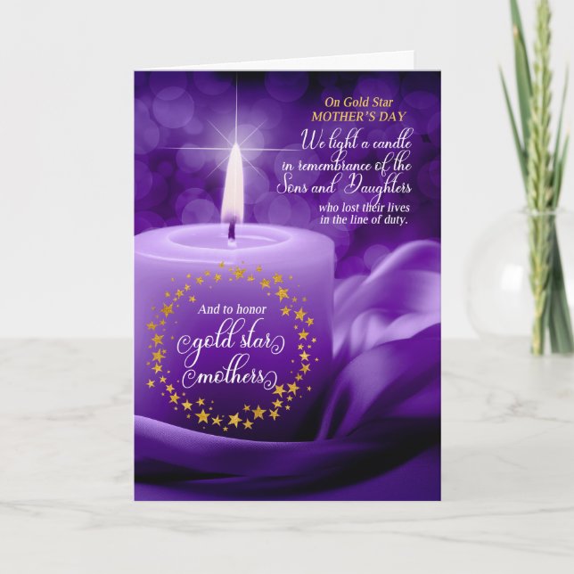 General Gold Star Mother's Day Purple Candle Holiday Card (Front)