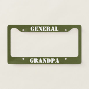 General Grandpa Green and White Funny Text License Plate Frame
